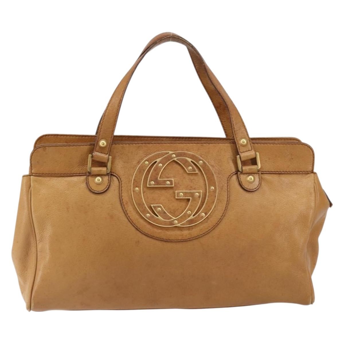 Gucci GUCCI Interlocking Hand Bag Leather Brown Gold 121551 Authentic ep11723