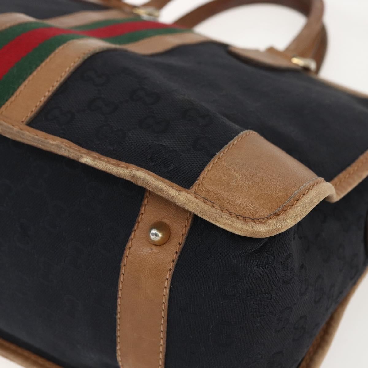 Gucci GUCCI Web Sherry Line GG Canvas Hand Bag 2way Black Gold Authentic gh1528