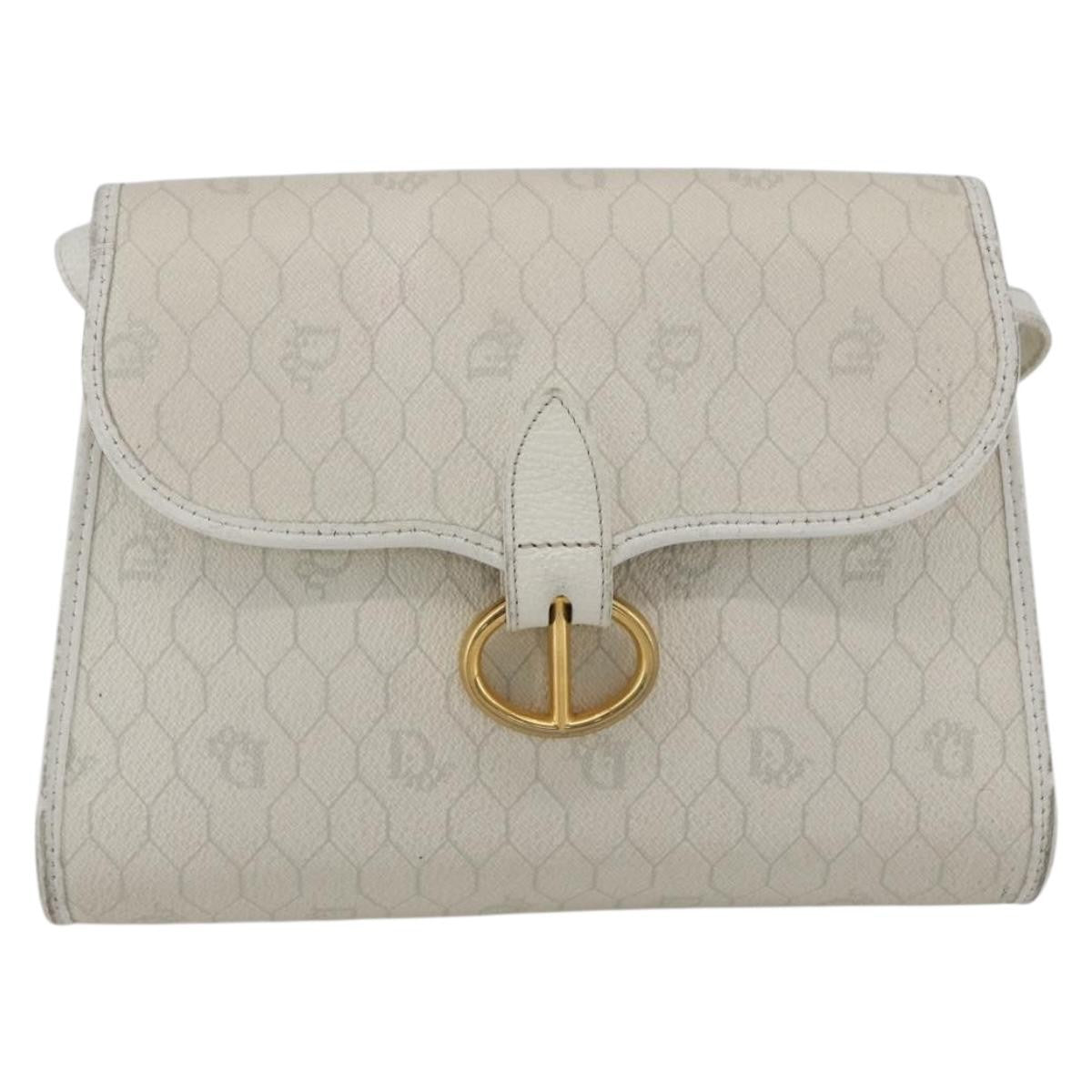 Dior Christian Dior Honeycomb Canvas Shoulder Bag PVC White Gold Authentic 170899