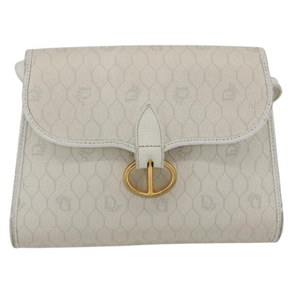 Dior Christian Dior Honeycomb Canvas Shoulder Bag PVC White Gold Authentic 170899