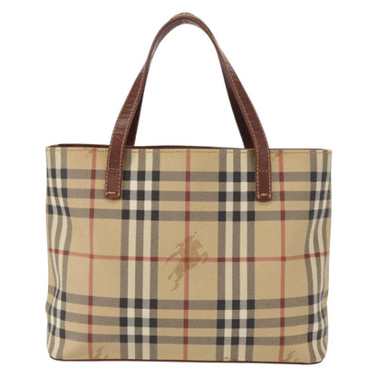 Burberry BURBERRY Nova Check Hand Bag PVC Beige Gold Authentic BA9597