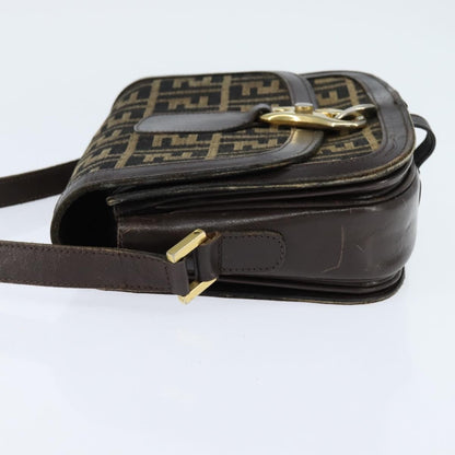 Fendi FENDI Zucca Canvas Shoulder Bag Black Brown Authentic 150285