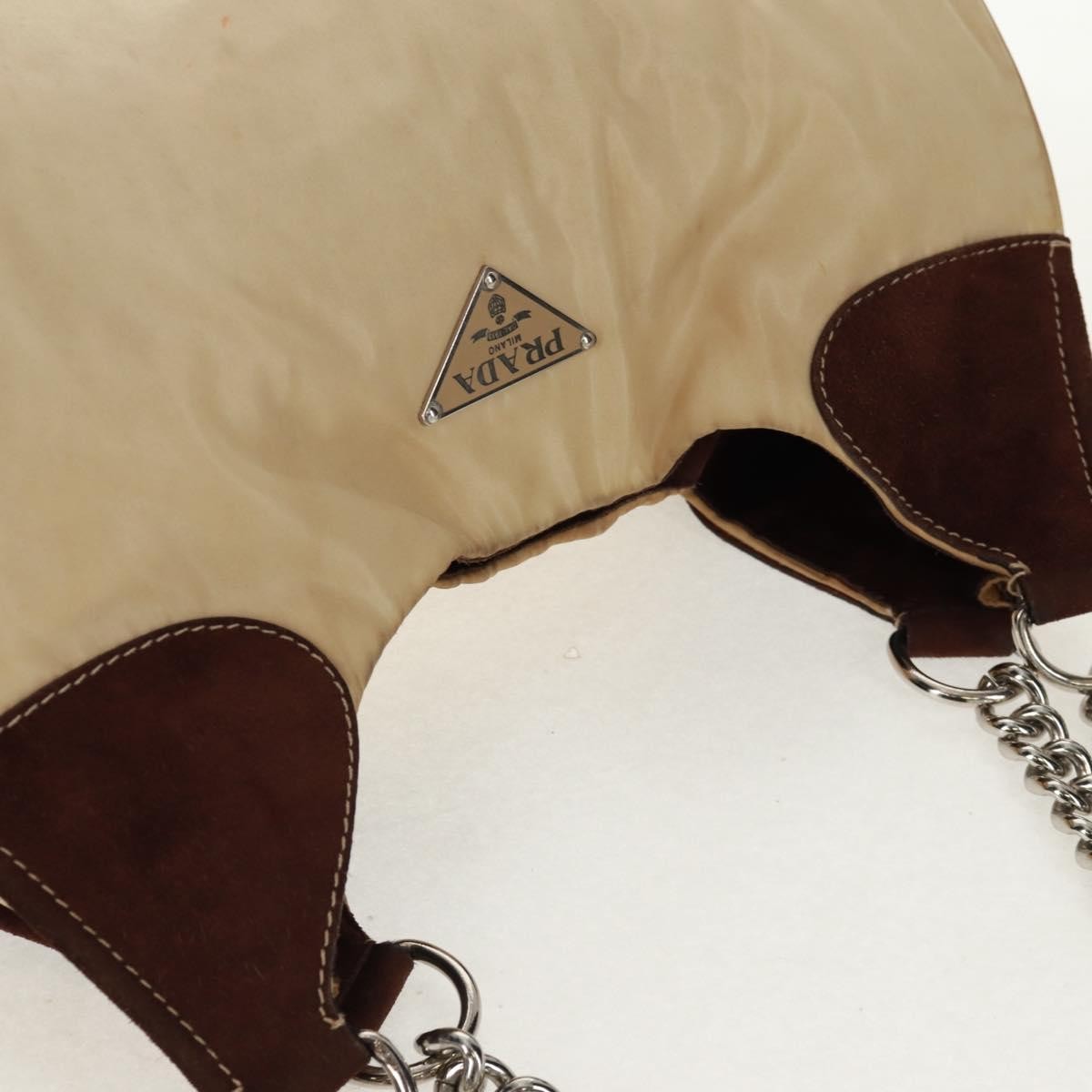 Prada PRADA Chain Shoulder Bag Nylon Beige Silver Authentic 160872
