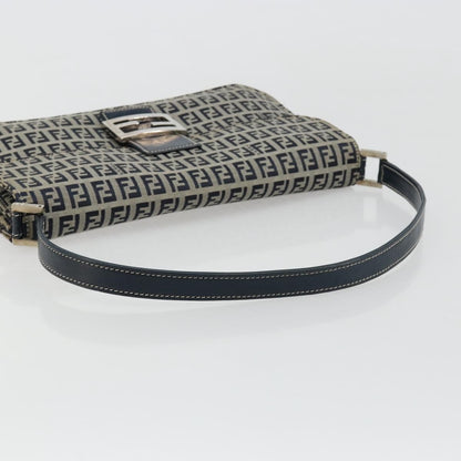 Fendi FENDI Zucchino Canvas Shoulder Bag Navy Silver Authentic 182201V