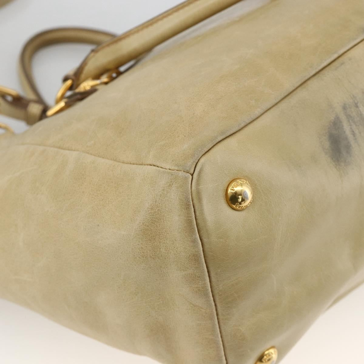 Prada PRADA Hand Bag Leather 2way Beige Gold Authentic 174345