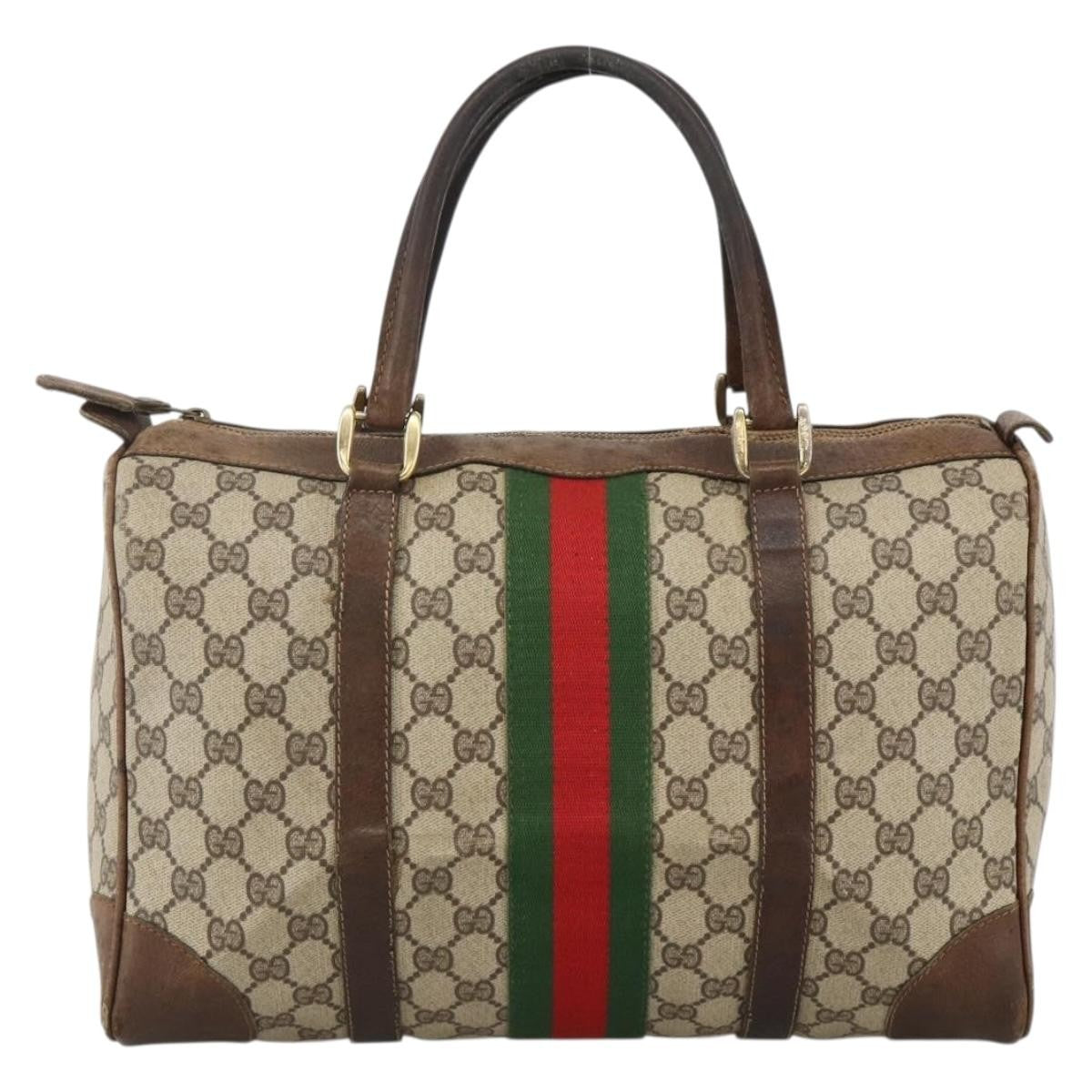 Gucci GUCCI GG Supreme Web Sherry Line Hand Bag PVC Beige Gold Authentic BAZ031