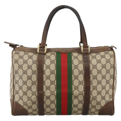 Gucci GUCCI GG Supreme Web Sherry Line Hand Bag PVC Beige Gold Authentic BAZ031