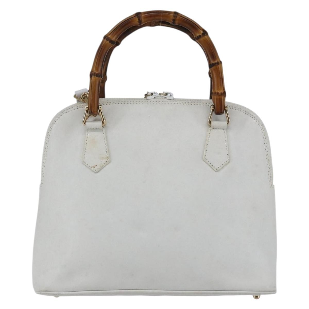 Gucci GUCCI Bamboo Hand Bag Leather White Gold Authentic ki6188