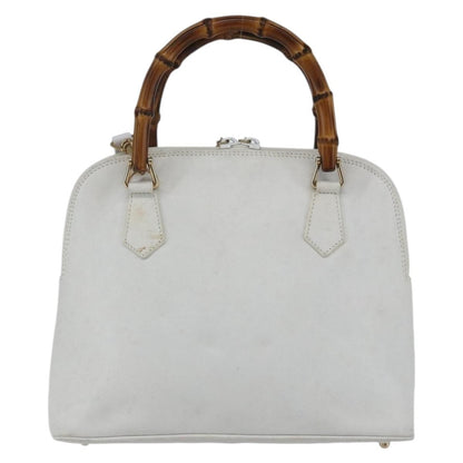 Gucci GUCCI Bamboo Hand Bag Leather White Gold Authentic ki6188
