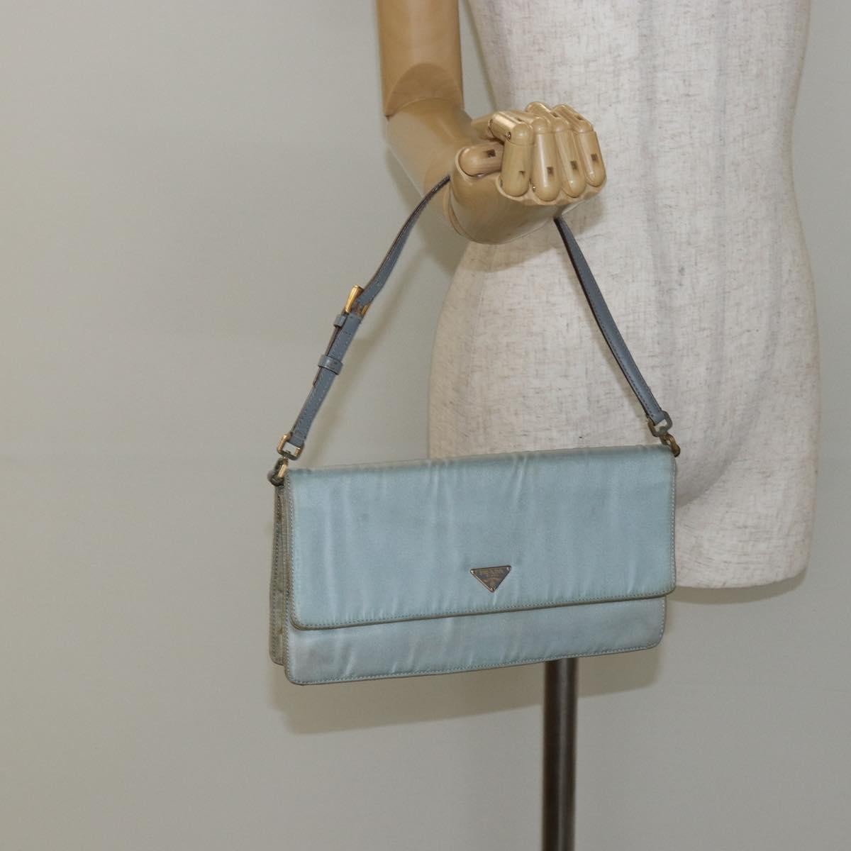 Prada PRADA Shoulder Bag Nylon Light Blue Gold Authentic 143505
