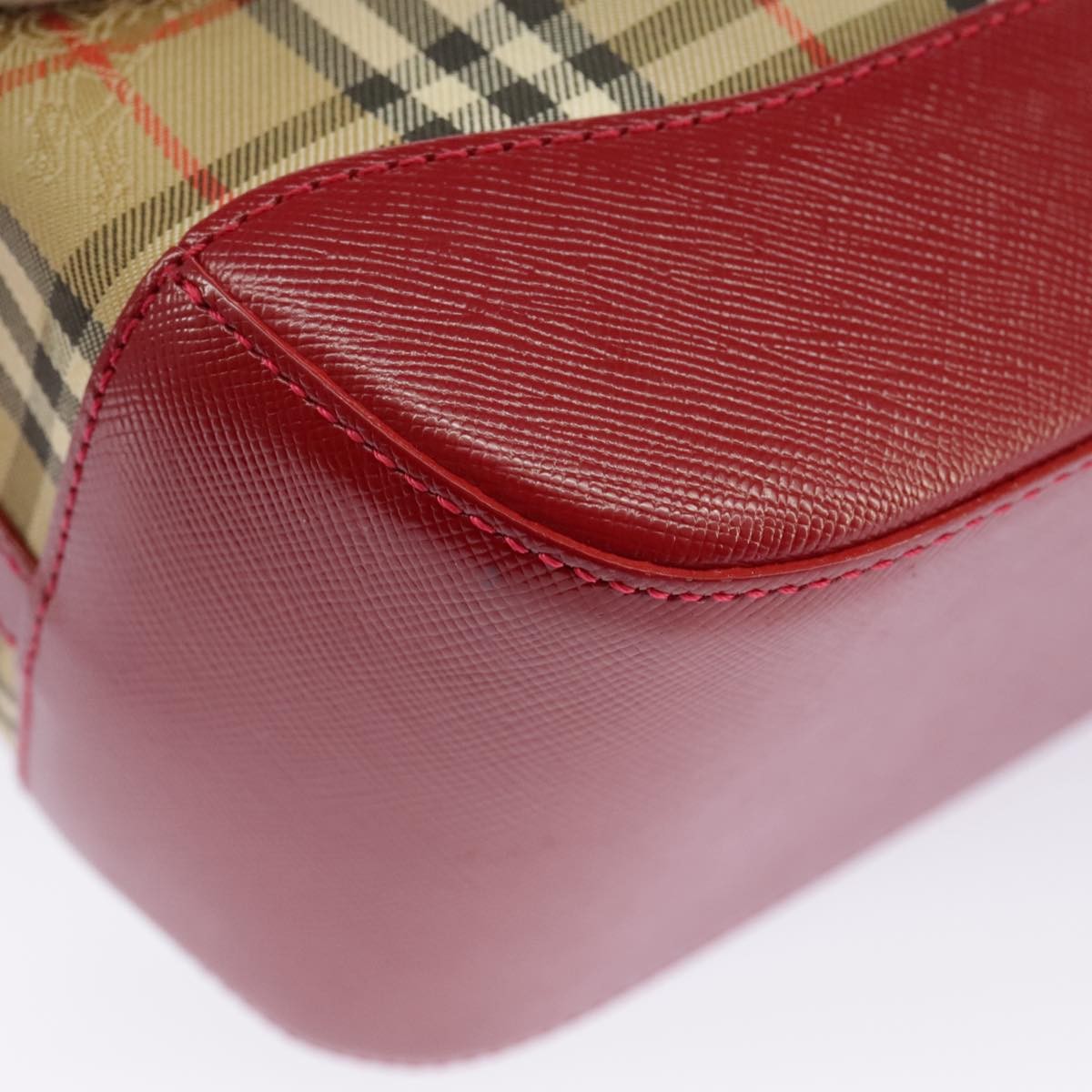 Burberry BURBERRY Nova Check Shoulder Bag Canvas Leather Beige Gold Red Authentic 98900