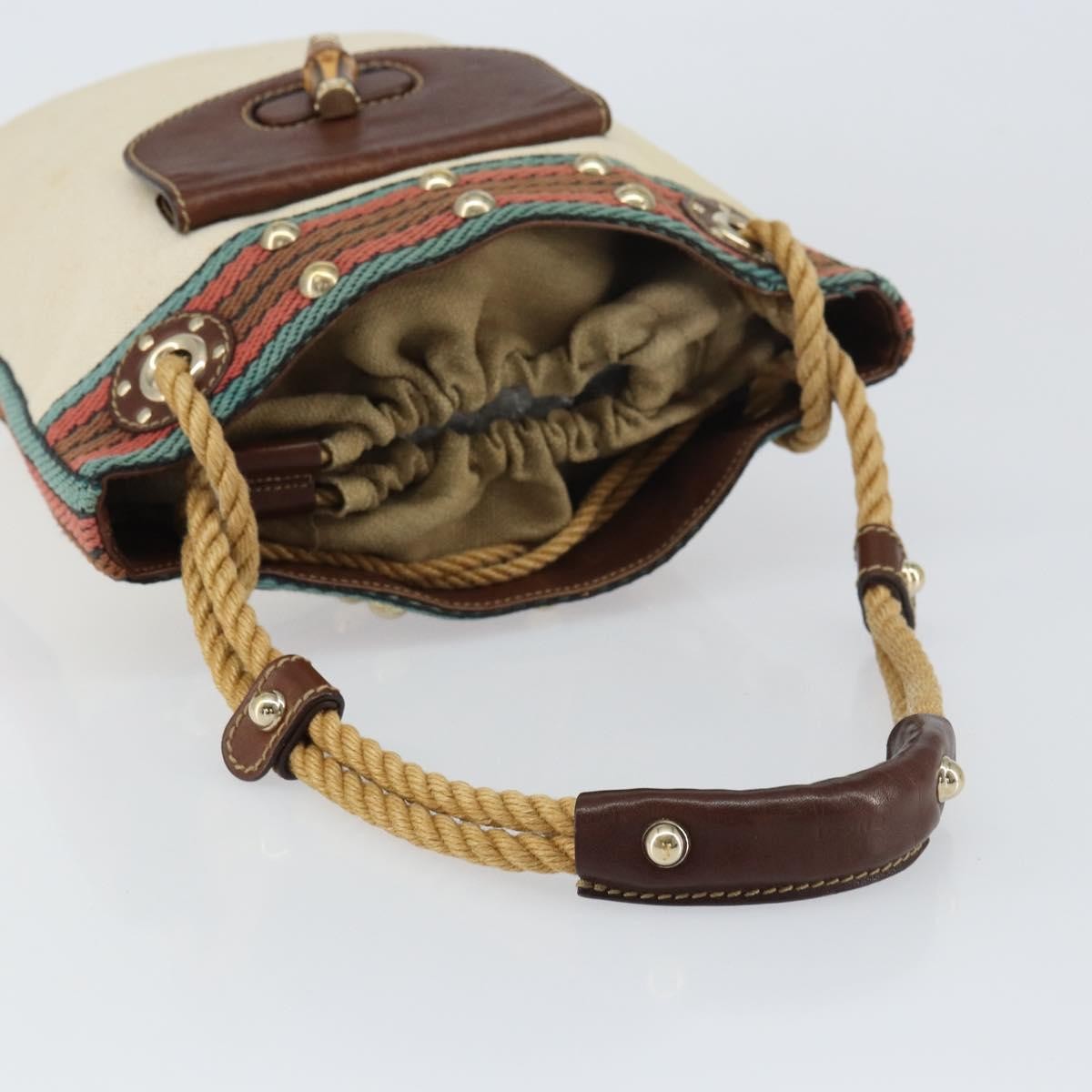 Gucci GUCCI Bamboo Shoulder Bag Canvas Beige Gold 141936 Authentic 156435