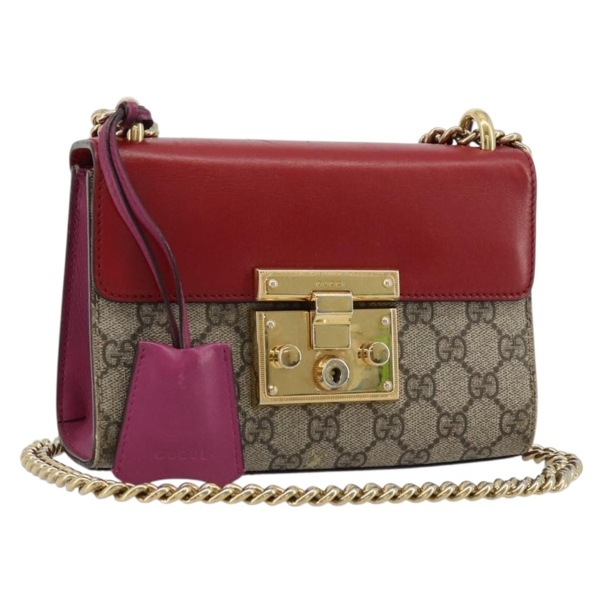 Gucci GUCCI GG Supreme Chain Shoulder Bag PVC Red Gold 409487 Authentic ka4469