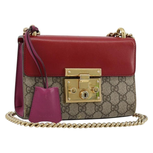 Gucci GUCCI GG Supreme Chain Shoulder Bag PVC Red Gold 409487 Authentic ka4469