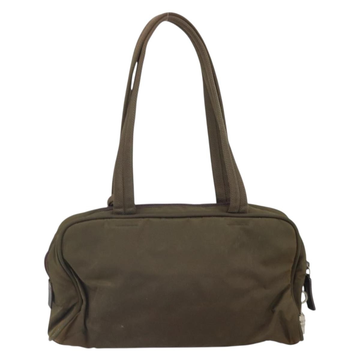 Prada PRADA Hand Bag Nylon Khaki Silver Authentic BA10374