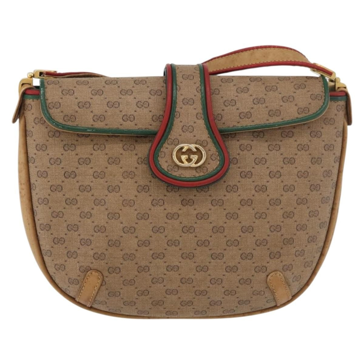 Gucci GUCCI Micro GG Supreme Shoulder Bag PVC Beige Gold Authentic 176833