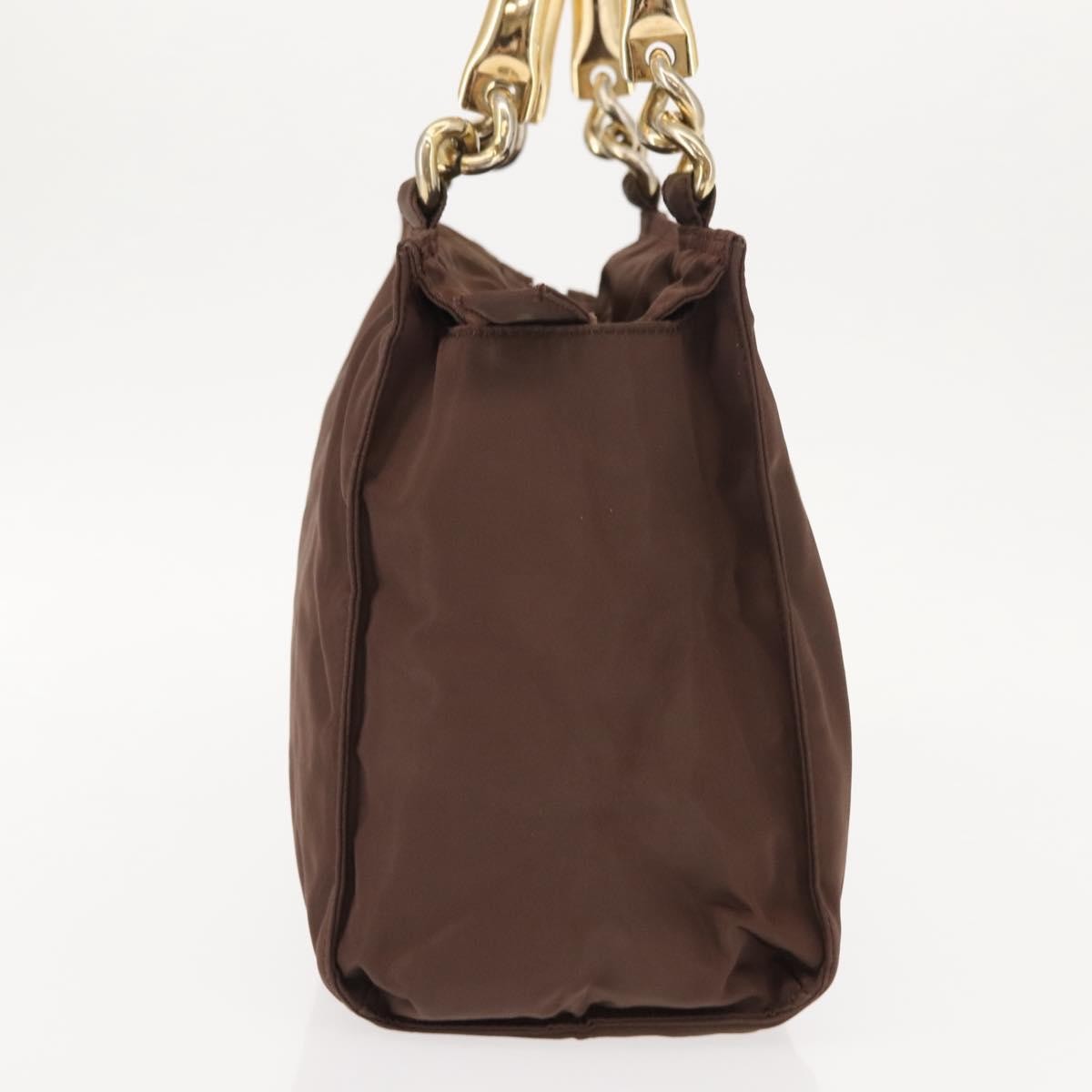 Prada PRADA Hand Bag Nylon Brown Gold Authentic 148292