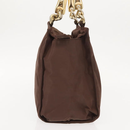 Prada PRADA Hand Bag Nylon Brown Gold Authentic 148292