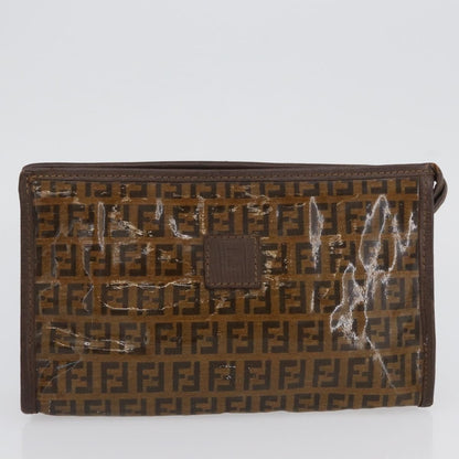 Fendi FENDI Zucchino Canvas Hand Bag PVC 2 Set Brown Authentic ti3754