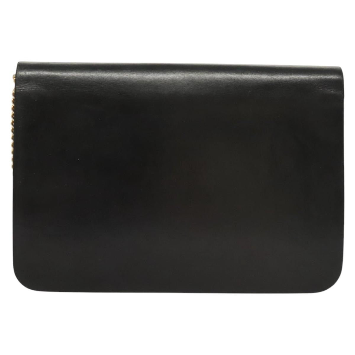 Dior Christian Dior Chain Shoulder Bag Leather Black Gold Authentic BA2045