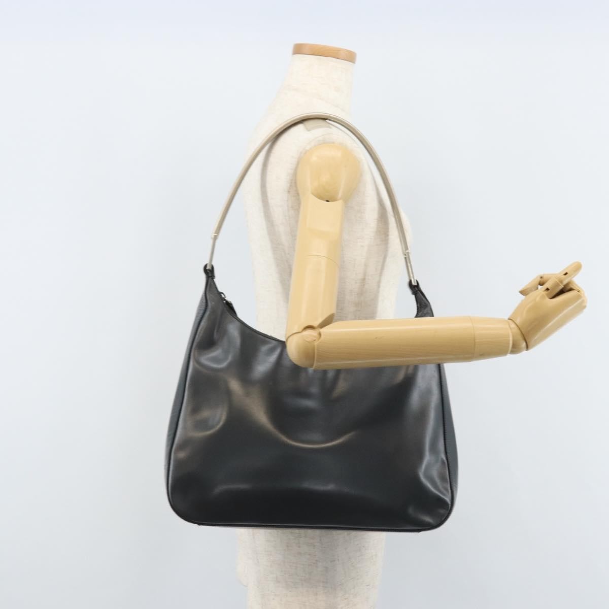 Prada PRADA Shoulder Bag Leather Gray Silver tone Authentic 174484