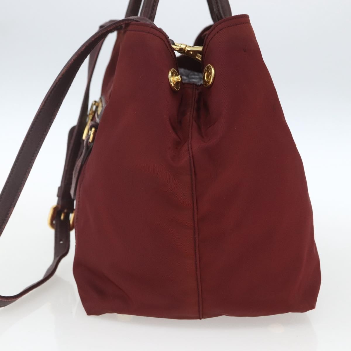 Prada PRADA Hand Bag Nylon 2way Bordeaux Gold Authentic 163074