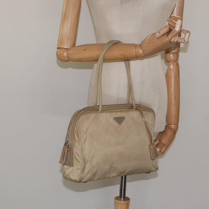 Prada PRADA Hand Bag Nylon Beige Silver Authentic EC680