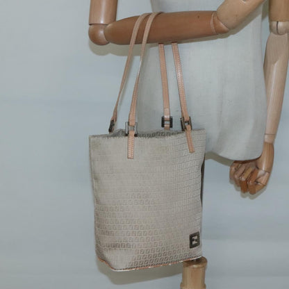 Fendi FENDI Zucchino Canvas Hand Bag Nylon Beige Silver Authentic bs26890