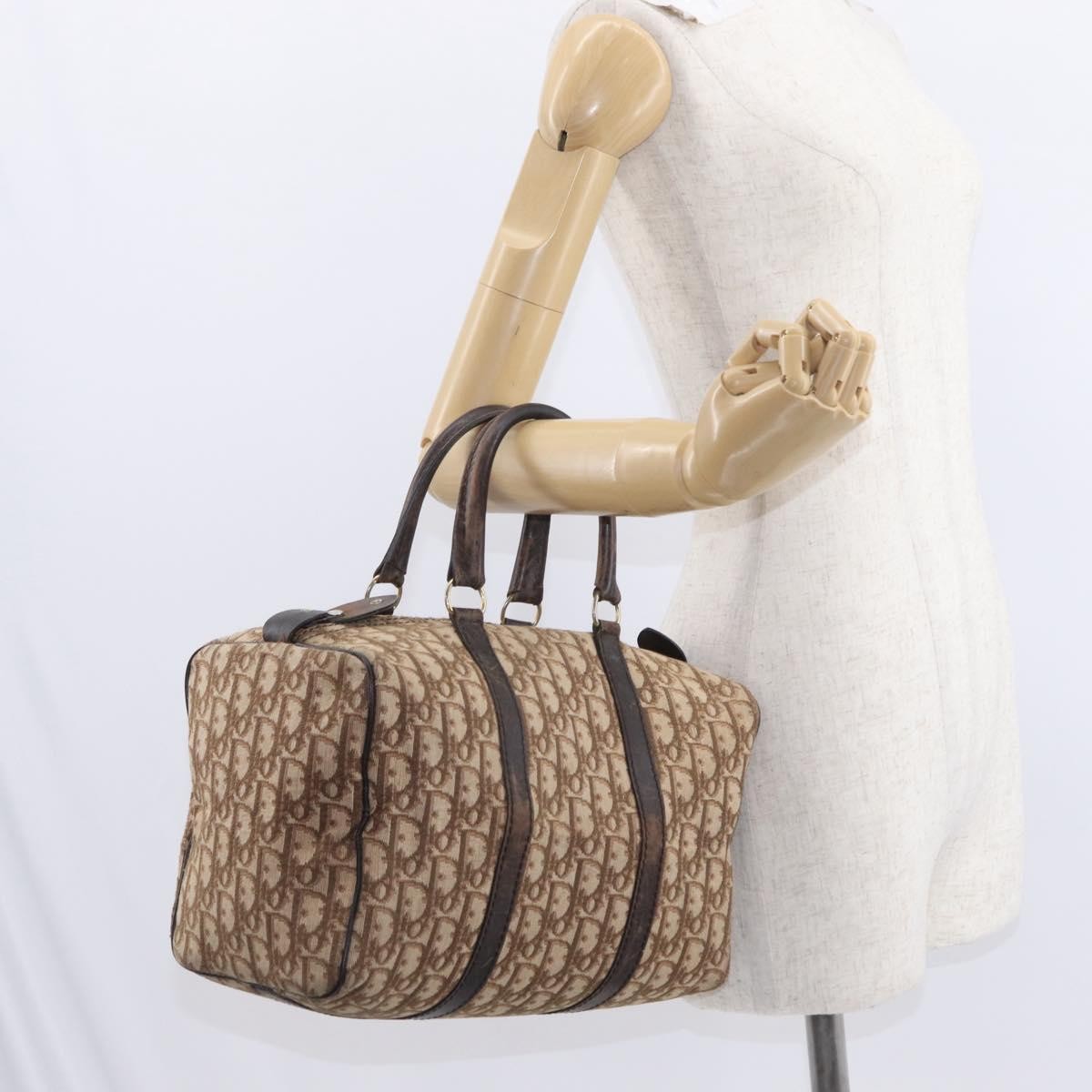 Dior Christian Dior Trotter Canvas Hand Bag Brown Gold Authentic ka627