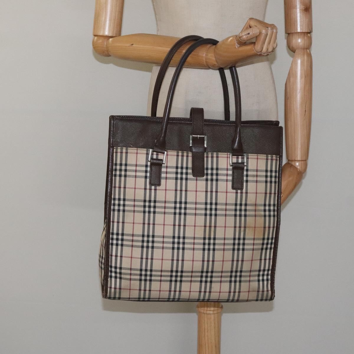 Burberry BURBERRY Nova Check Tote Bag Canvas Beige Silver Authentic 118228