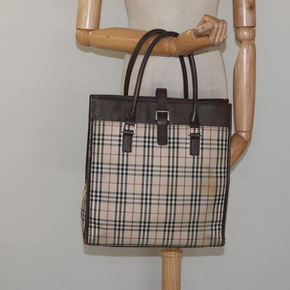 Burberry BURBERRY Nova Check Tote Bag Canvas Beige Silver Authentic 118228