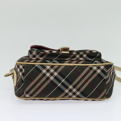Burberry BURBERRY Nova Check Blue Label Shoulder Bag Nylon Brown Silver Authentic ti3061