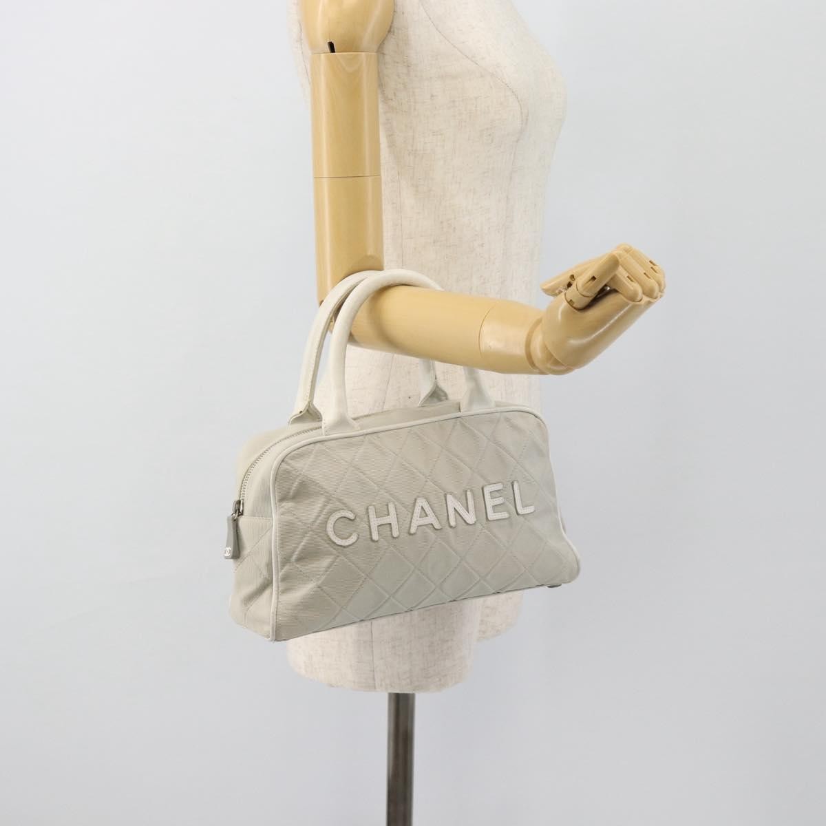 Chanel CHANEL Hand Bag Canvas Leather Gray Silver CC Authentic ka4399A
