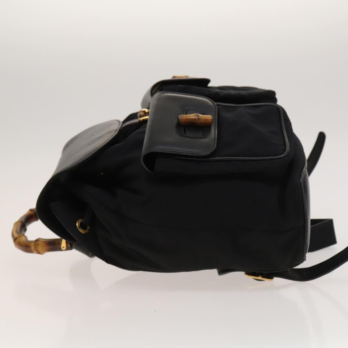 Gucci GUCCI Bamboo Backpack Leather Black Authentic th5812 Bag