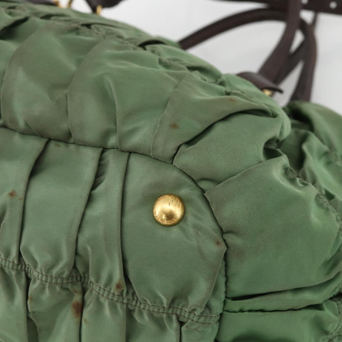 Prada PRADA Hand Bag Nylon 2way Green Gold Authentic YKZ1101