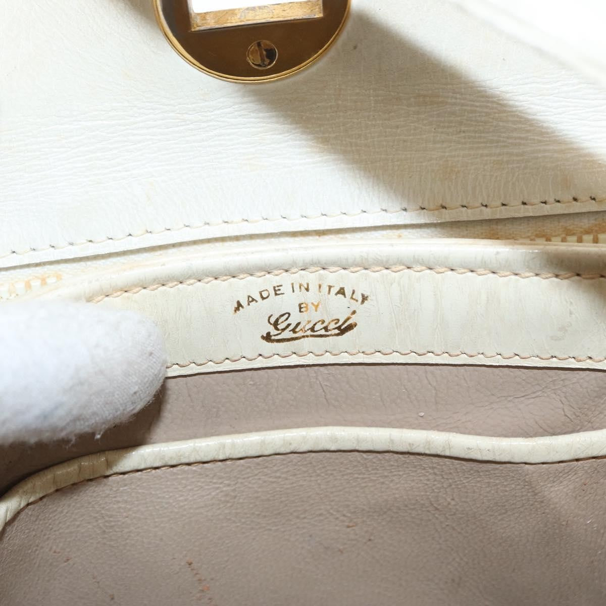 Gucci GUCCI Hand Bag Leather White Silver Authentic ep13227