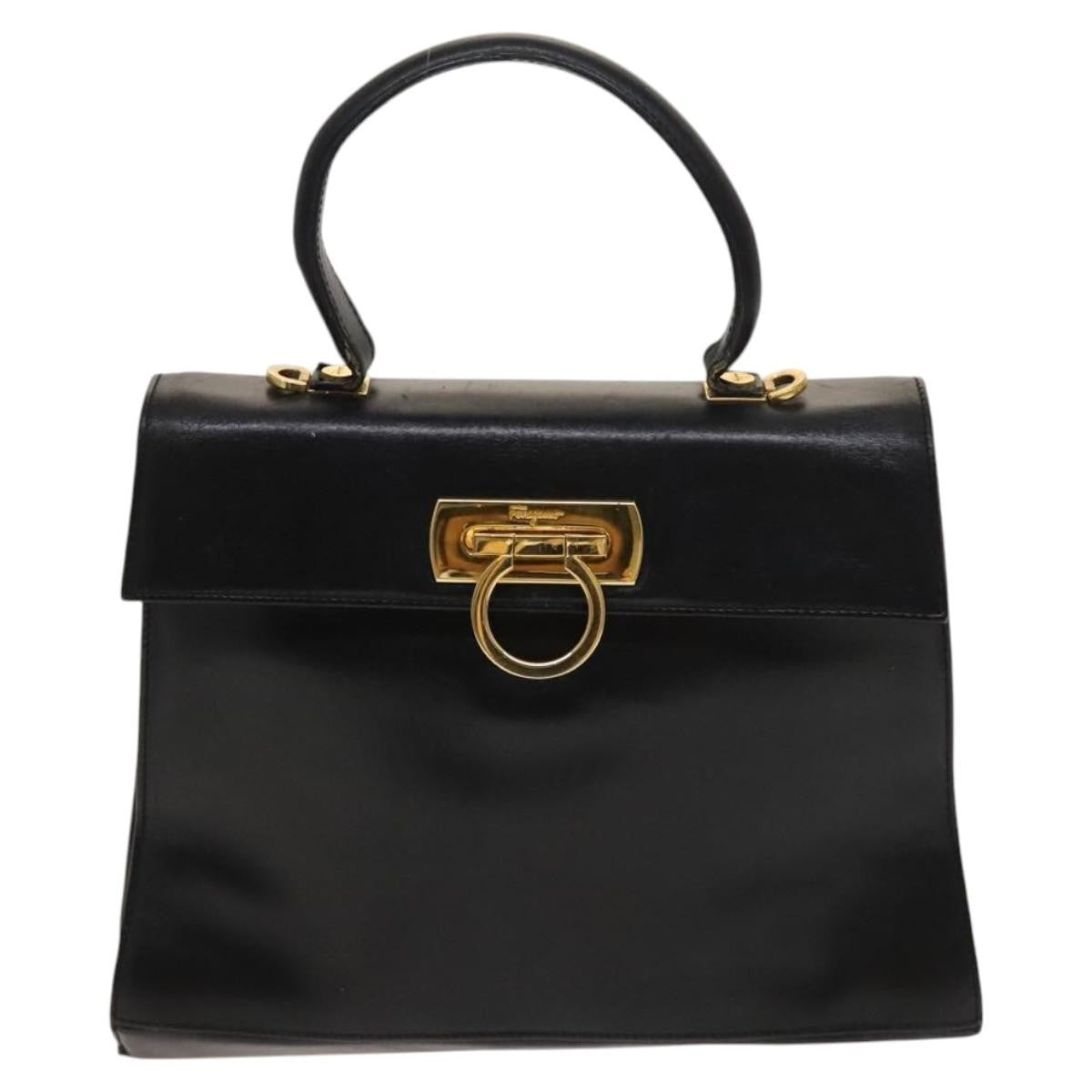 Salvatore Ferragamo Salvatore Ferragamo Gancini Hand Bag Leather 2way Black Gold Authentic BD1703