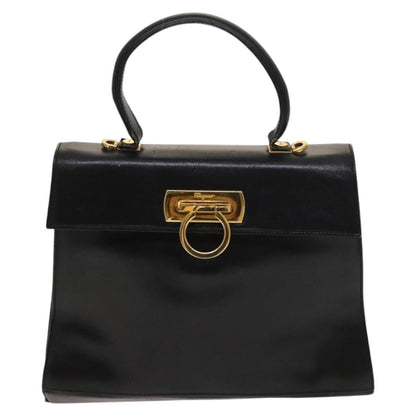 Salvatore Ferragamo Salvatore Ferragamo Gancini Hand Bag Leather 2way Black Gold Authentic BD1703
