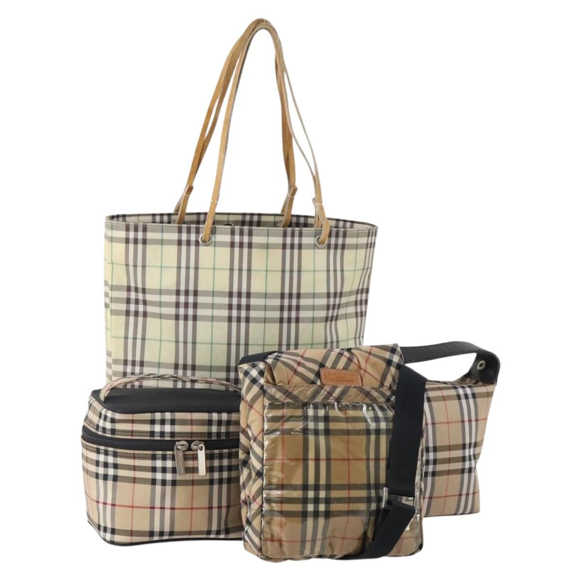 Burberrys Burberrys Burberry Nova Check Hand Bag Nylon 5 Set Beige Authentic 174988
