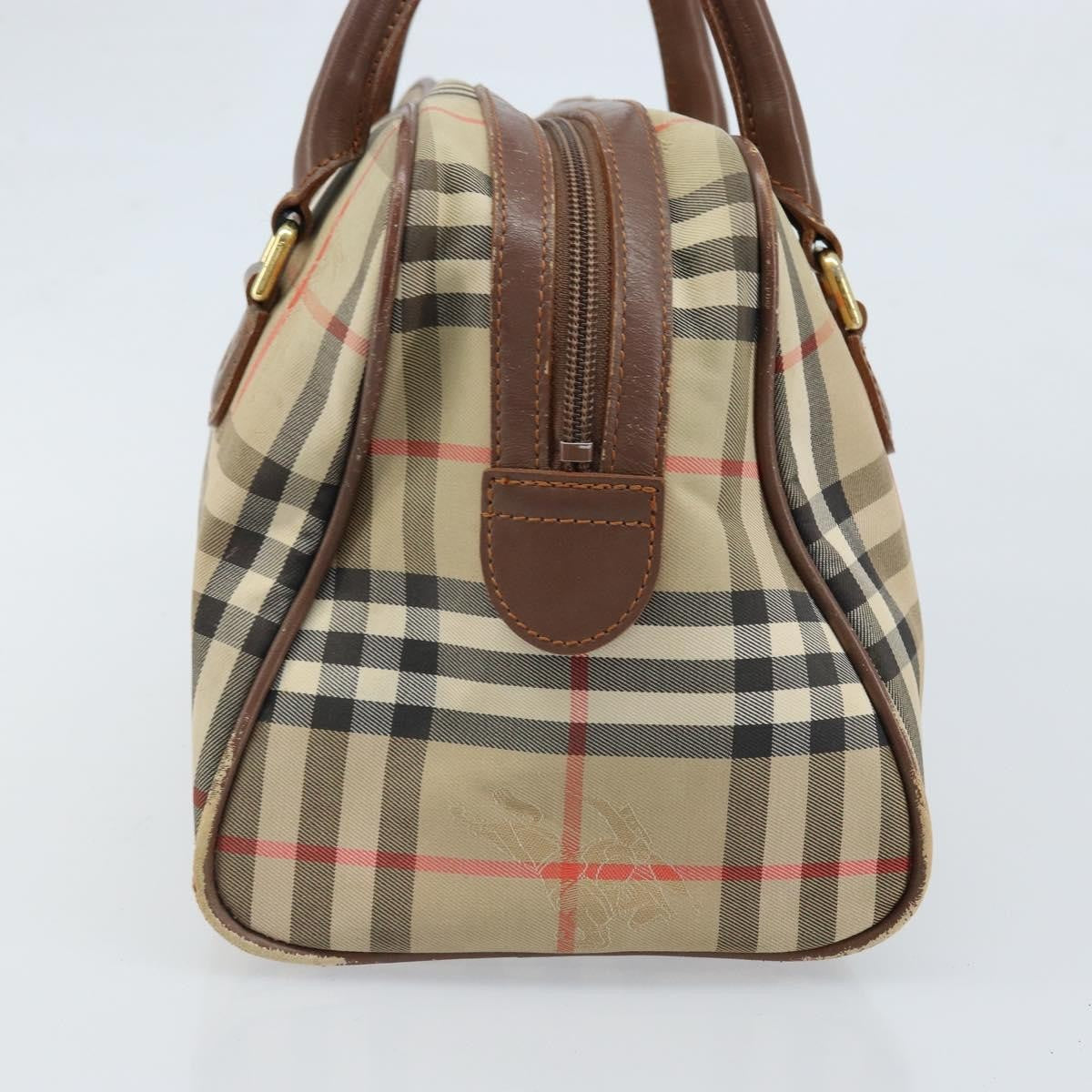 Burberry BURBERRY Nova Check Hand Bag Canvas Gold Beige Authentic bs33928