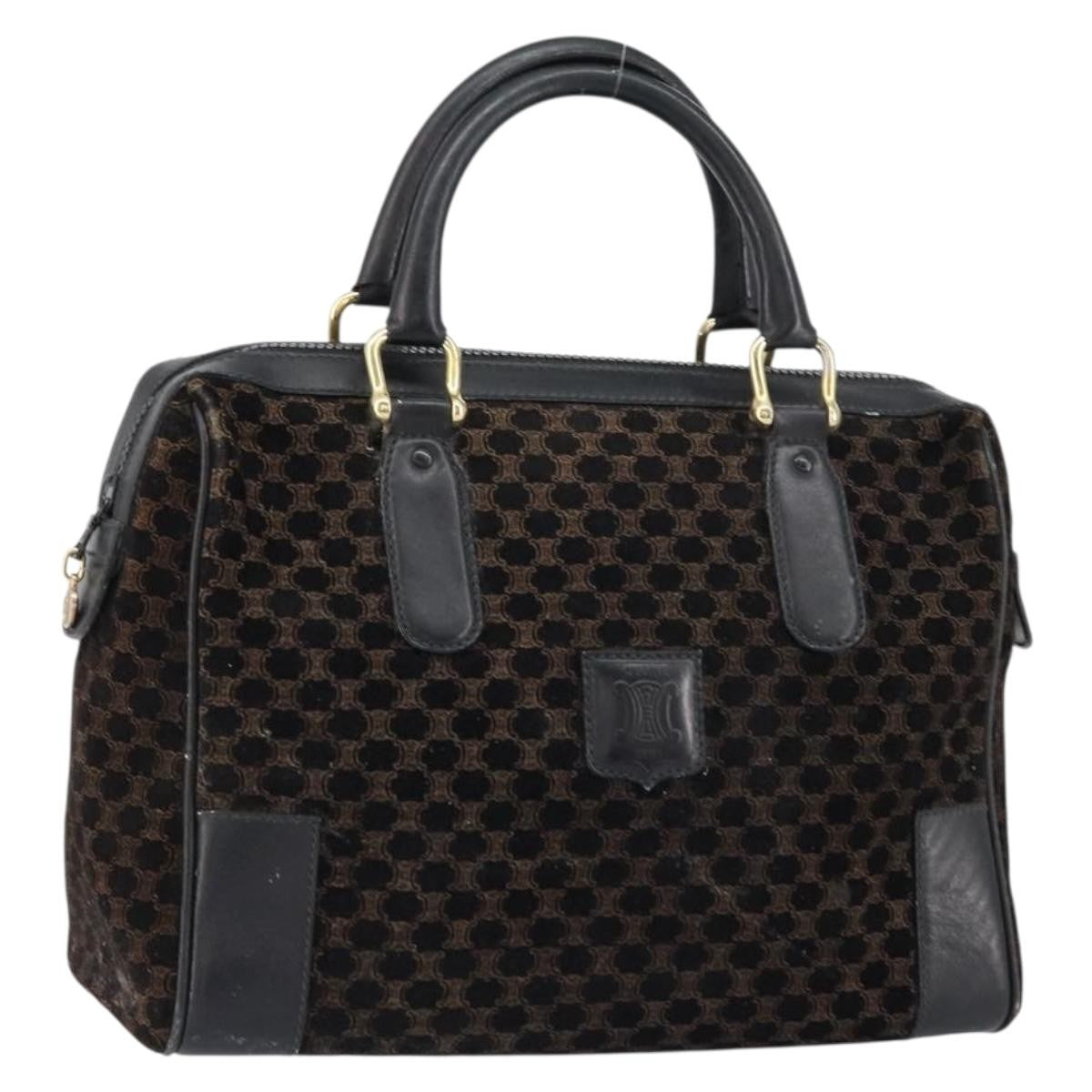 Celine CELINE Macadam Canvas Hand Bag Suede Black Gold Authentic ep11623