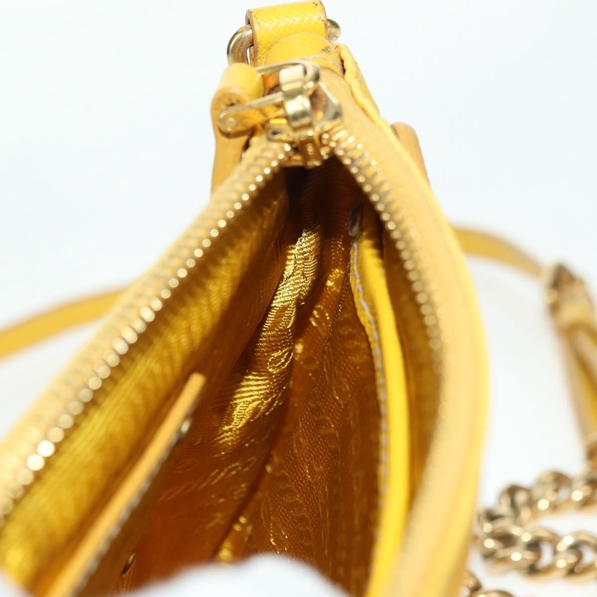 Prada PRADA Chain Shoulder Bag Nylon Leather Yellow Gold Authentic 143507