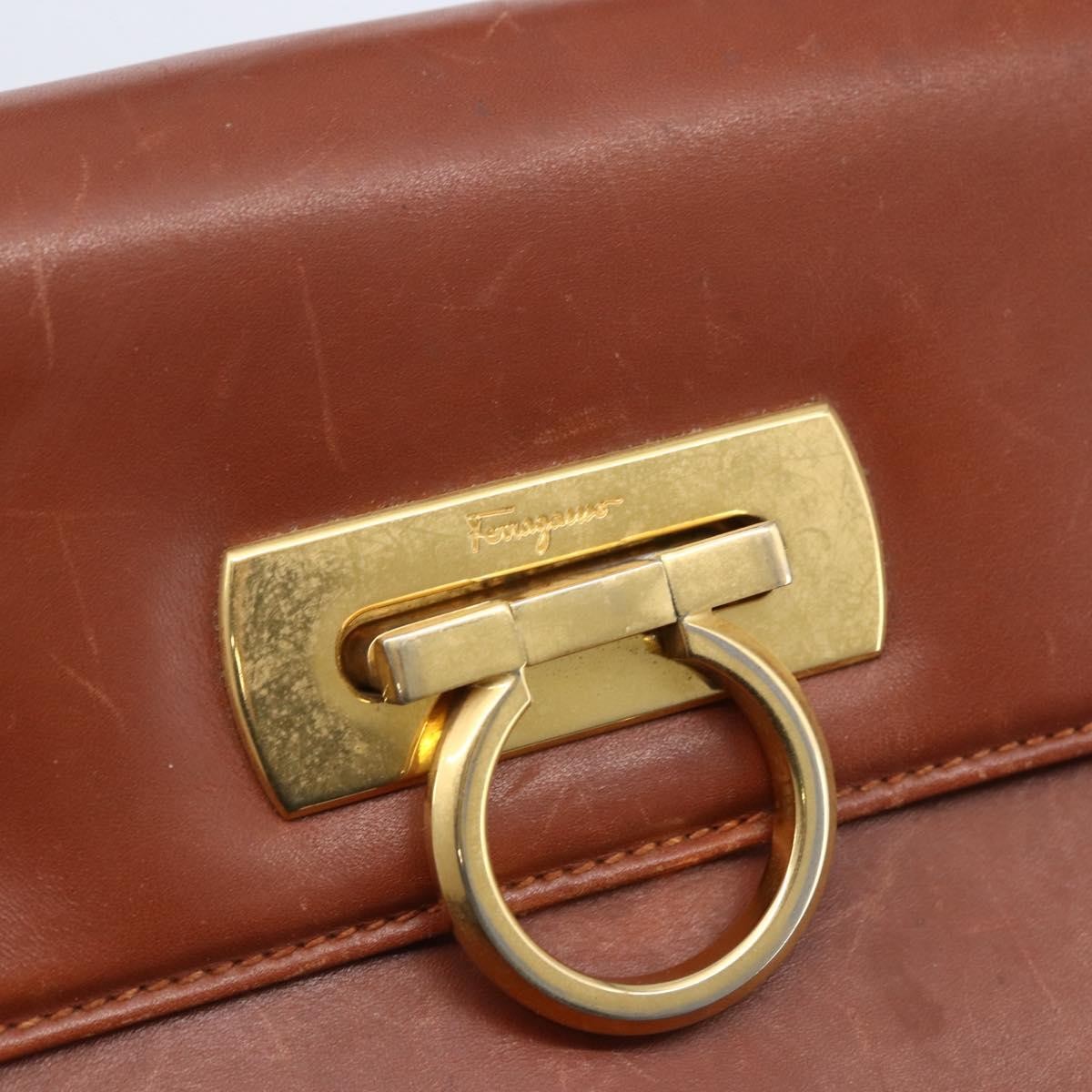 Salvatore Ferragamo Salvatore Ferragamo Gancini Hand Bag Leather Brown Gold Authentic 150384