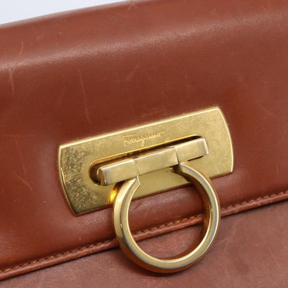 Salvatore Ferragamo Salvatore Ferragamo Gancini Hand Bag Leather Brown Gold Authentic 150384