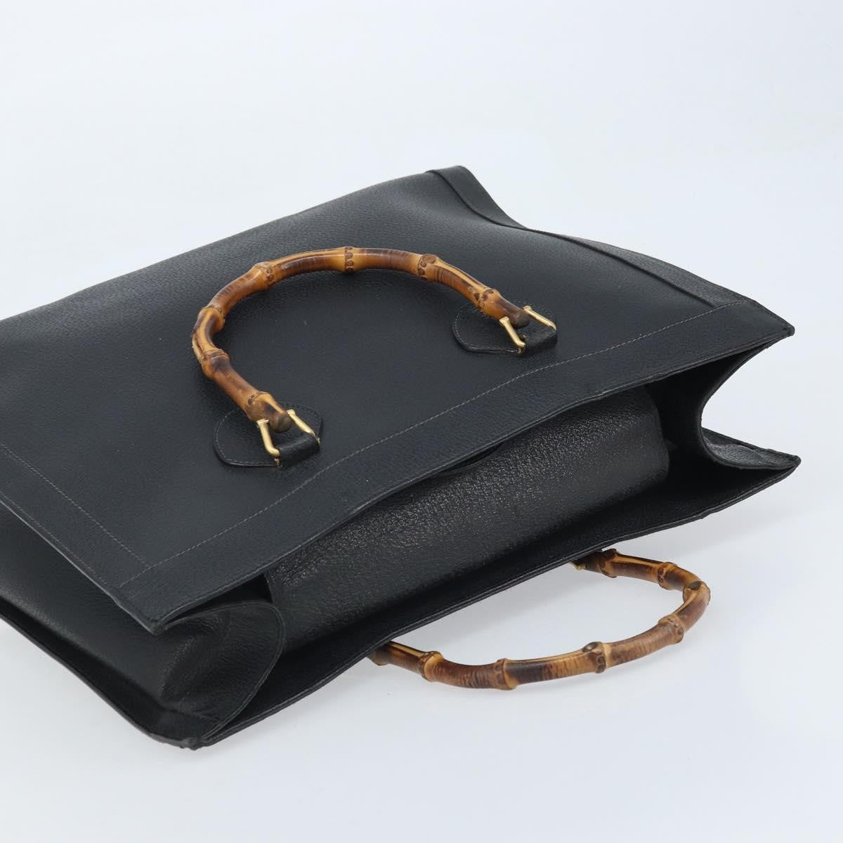 Gucci GUCCI Bamboo Tote Bag Leather Black Gold 002 1186 0259 Authentic 174576