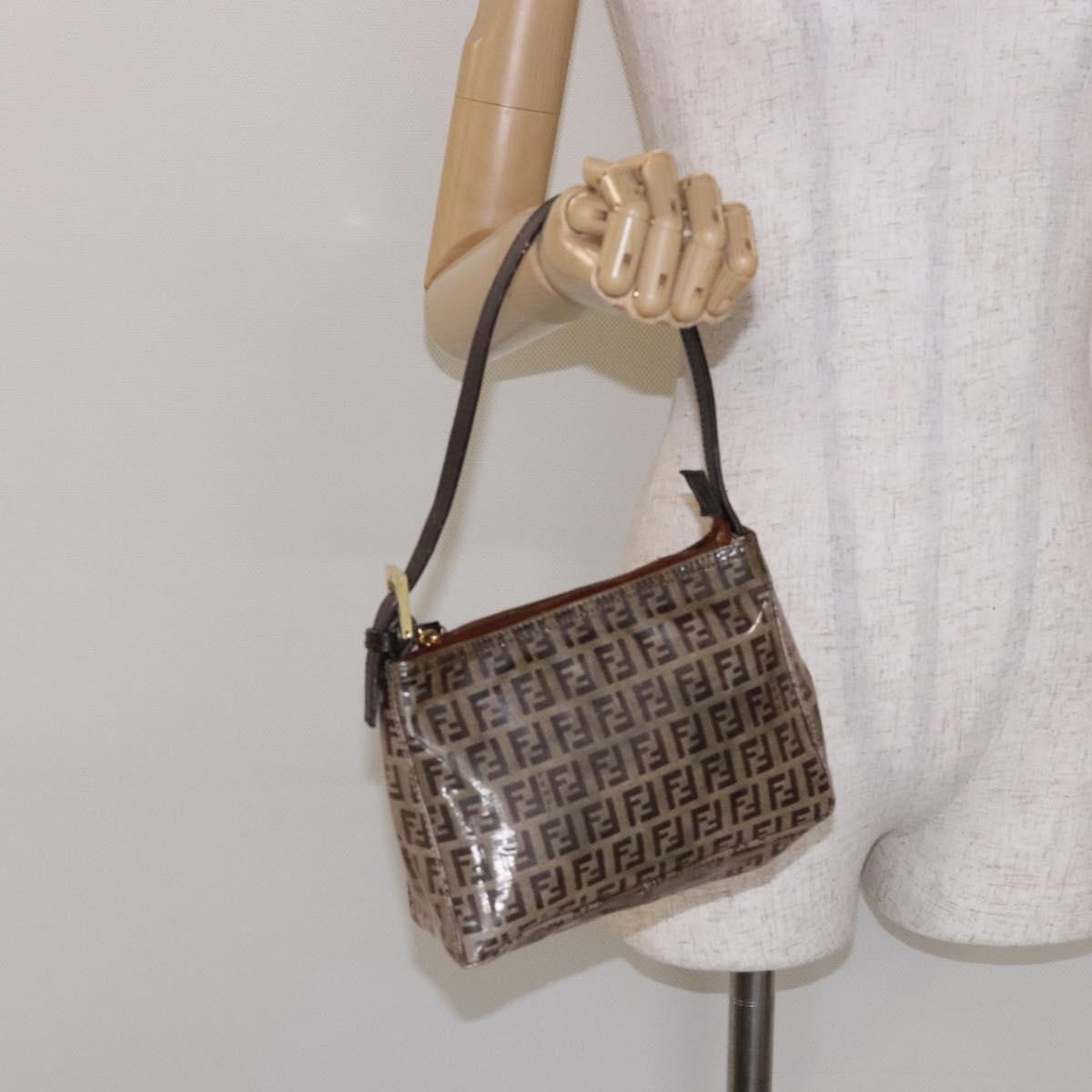 Fendi FENDI Zucchino Canvas Shoulder Bag Coated Canvas Beige Gold Authentic 136436