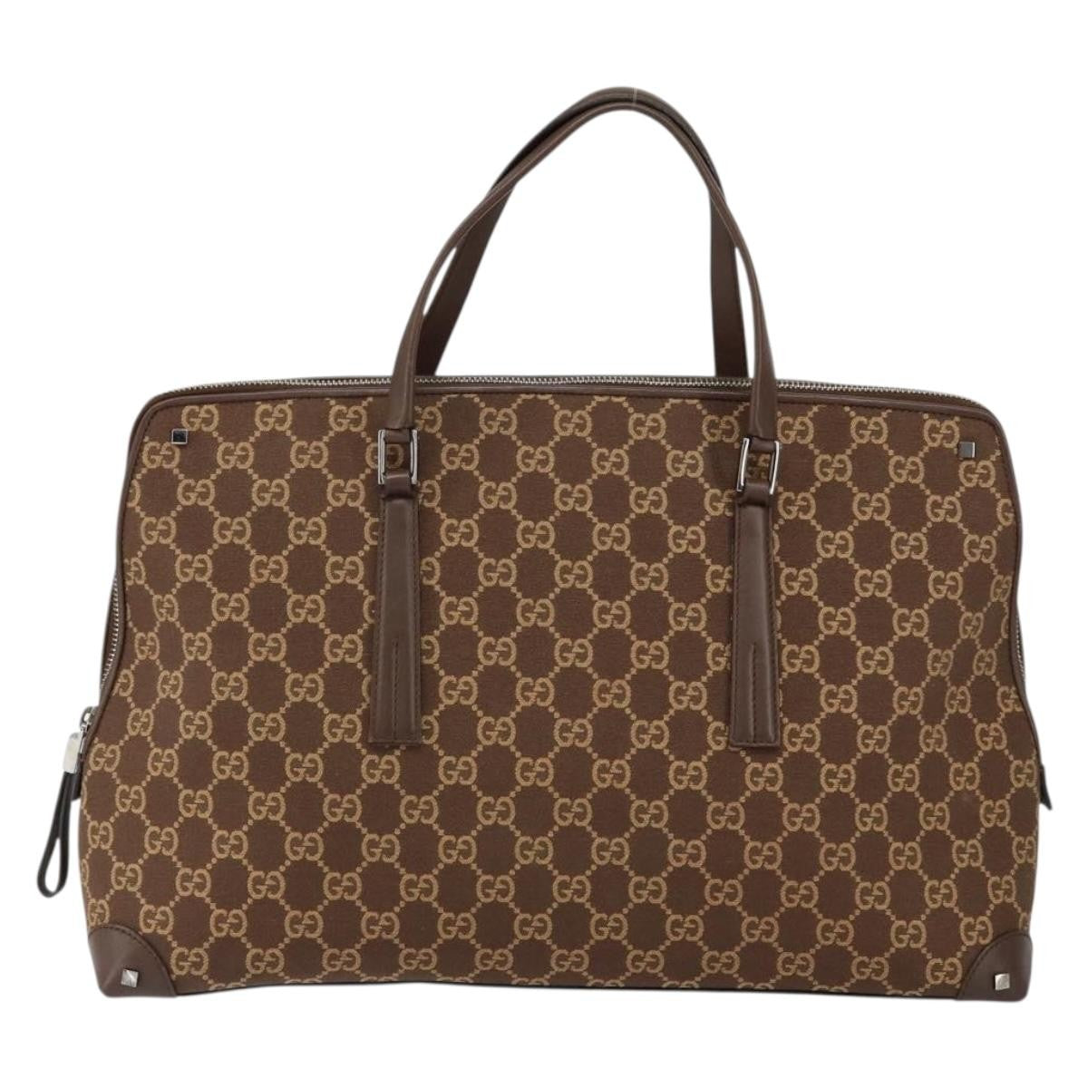 Gucci GUCCI GG Canvas Hand Bag Leather Brown Gold Authentic 149459