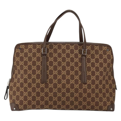 Gucci GUCCI GG Canvas Hand Bag Leather Brown Gold Authentic 149459