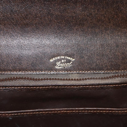 Gucci GUCCI Hand Bag Leather Brown Gold Authentic ep14250