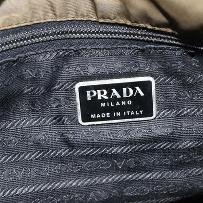 Prada PRADA Hand Bag Nylon Khaki Silver Authentic 175337